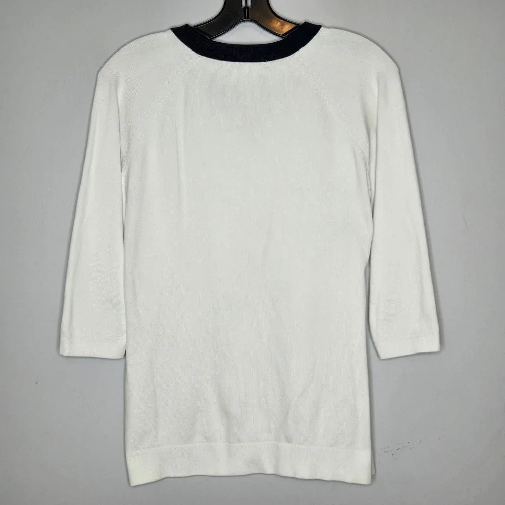 Nike Golf Sweater Y2K Womens Medium White V-Neck 3/4 Sleeve Knit Navy Red Trim